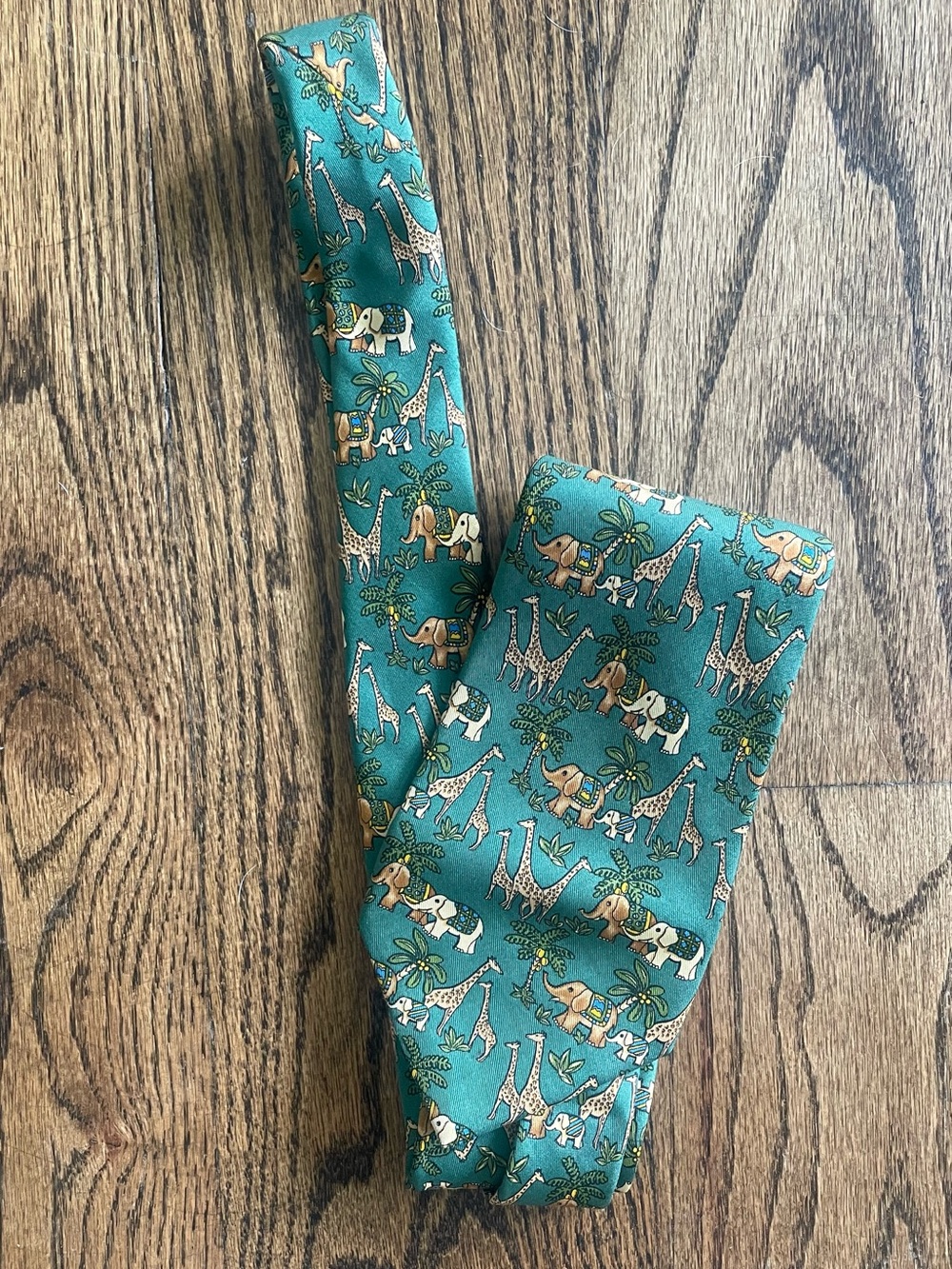 Salvatore Ferragamo Green Safari Print silk tie